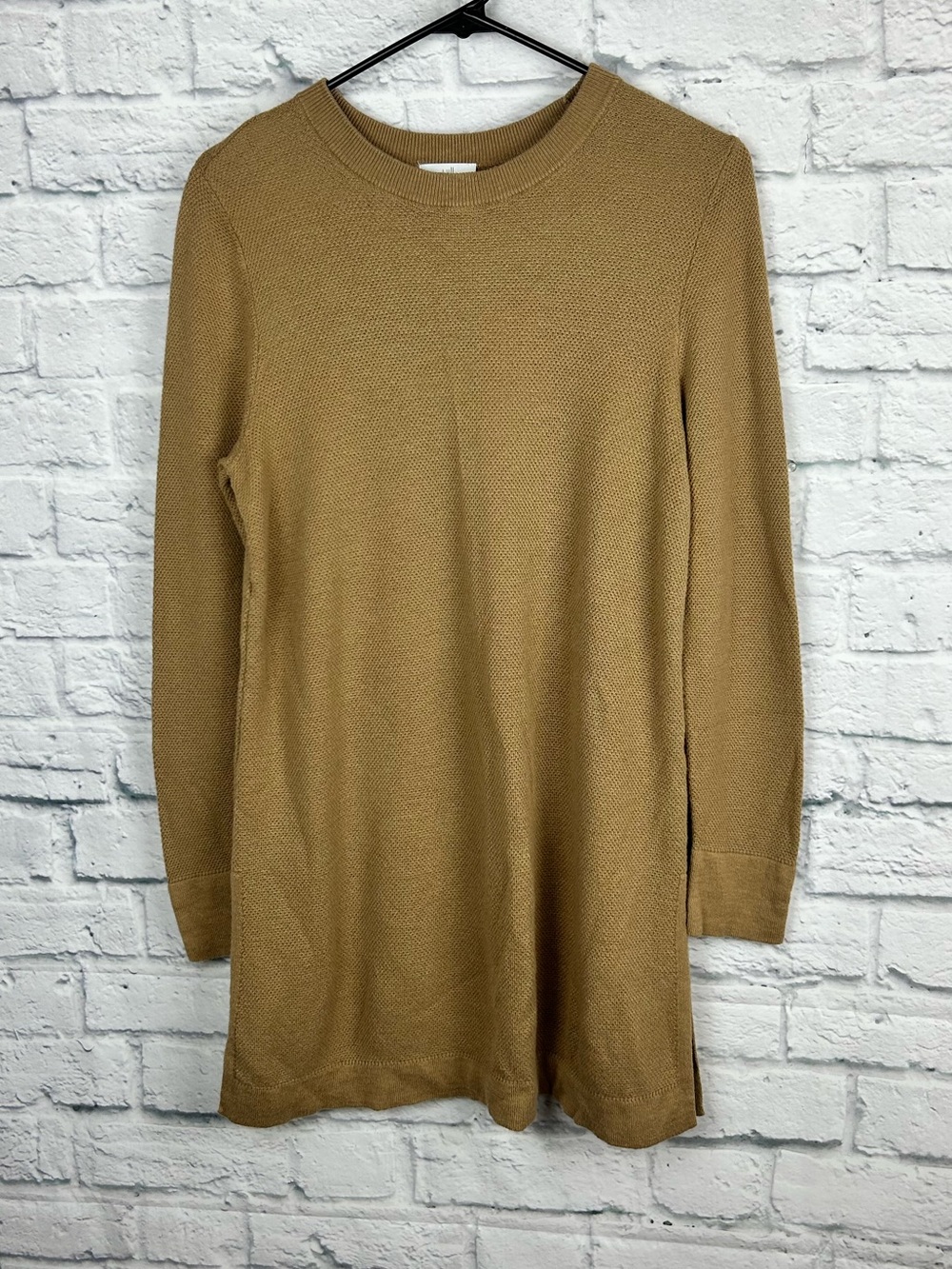 J.Jill Sweater Dress Small Camel Cotton Silk Wool Blend Knit Long Sleeve